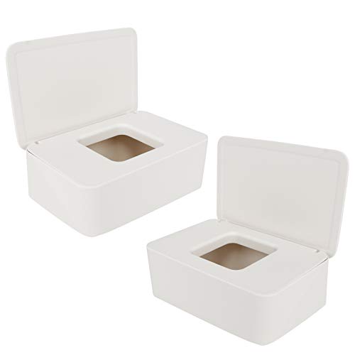 2Pcs Caja de Pañuelos de Papel Caja De Servilletas 18 * 12 * 7cm Soporte de Pañuelos Dispensador de Toallitas Humedas y Secas con Cubierta a Prueba de Polvo para Oficina Hogar Coche (Blanco)