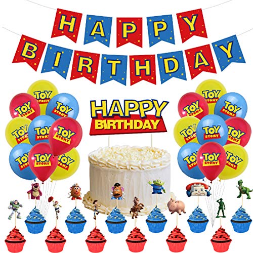 32 Piezas Toy Story Party Supplies ZSWQ-decoración de fiestas, incluye pancarta de globo, pastel y cupcakes, decoración para niños, baby shower, suministros de cumpleaños