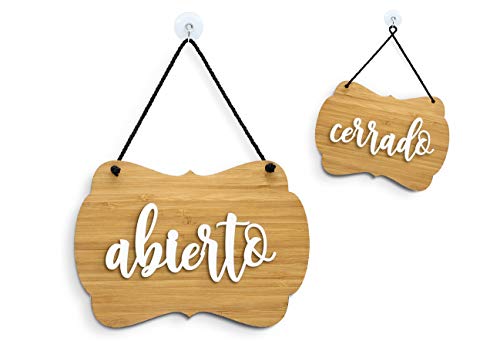 3DP Signs - Bambù Shabby Chic - Abierto Cerrado Cartel Doble Cara Signo OC09 - Placa de la Puerta Colgante de Doble Cara - Letrero de la Tienda Comercial Reversible