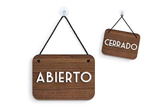 3DP Signs - Nogal Retrò Vintage - Abierto/Cerrado - Cartel Doble Cara Signo OC16 - Placa de la Puerta Colgante de Doble Cara - Letrero de la Tienda Comercial Reversible