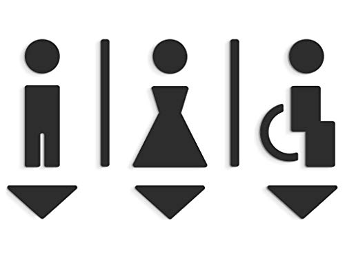 3DP Signs - Repujado Cartel baño Puerta (15 cm) Negro SA113, en Relieve, señales Adhesivas. Cartel baño Hombre Mujer discapacitados - Placas de retretes baño - Carteles de baño y Pared