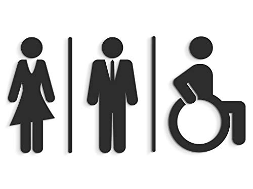 3DP Signs - Repujado Cartel baño Puerta (15 cm) WCL Negro, en Relieve, señales Adhesivas. Cartel baño Hombre Mujer discapacitados - Placas de retretes baño - Carteles de baño y Pared