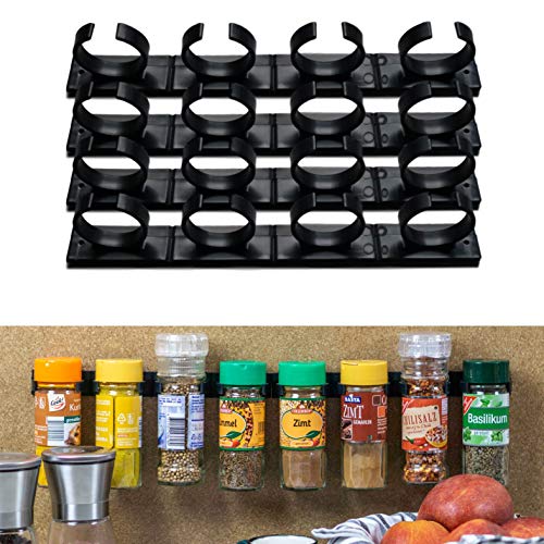 4 x 4 Soporte Organizador para Hierbas y Especias, Organizador para 16 latas, contiene latas de especias grandes de 3,3 – 4,5cm, max. 150 gramos, personalizables y divisibles, con adhesivo y tornillos