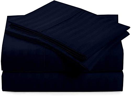 5 PC Duvet Cover Set (1 Zipper Closser Duvet Cover and 4 Pillow Cover) 400 Thread Count, 100% Long Staple Cotton, Navy Blue Stripe, Single Size