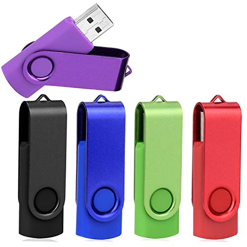 5 Unidades 32GB USB 2.0 Flash Drive WEISITE Giratorio Memory Stick Almacenamiento Pulgar Drive Colores Mixtos (Negro, Morado, Verde, Azul, Rojo) 32 GB