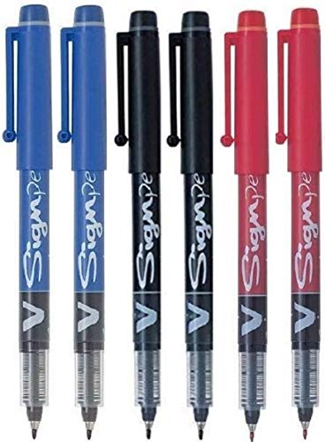 6 Boligrafos Pilot V Sign Pen rotuladores (2 azules, 2 negros, 2 rojos)