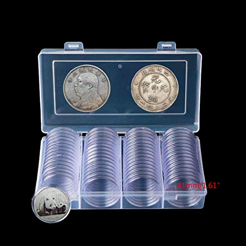 60 piezas redondas transparentes de 41 mm de ajuste directo para monedas de cápsulas, caja de almacenamiento para 1 oz de plata americana águilas