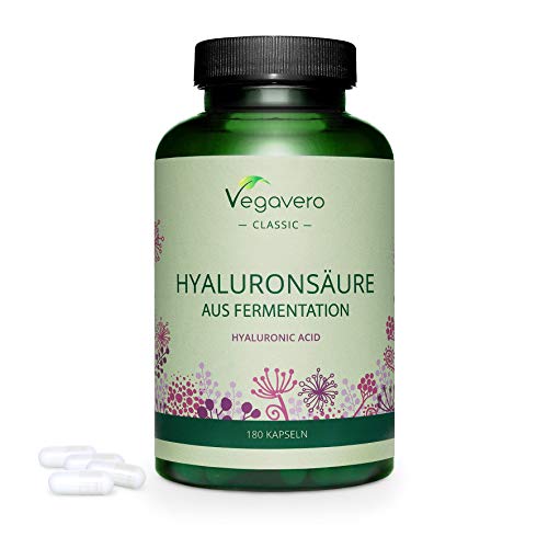 Ácido Hialurónico Vegavero® |595 mg | 100% Libre de Aditivos & Vegano | Natural - de Fermentación | 180 Cápsulas | 800-1500 kDa | Hidratante facial + Articulaciones