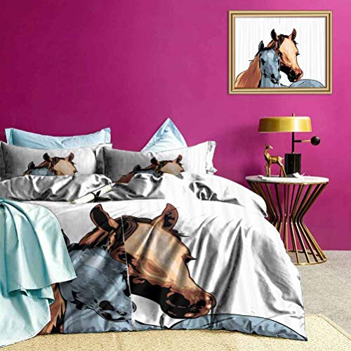 Adorise Cubrecamas Coverlet Farm Life Two Horses La Funda de edredón de Estilo Moderno se Puede Usar en Cualquier época del año - Tamaño Completo