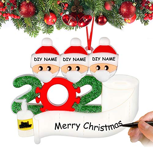 Airabc Decoraciones para árboles de Navidad, 2020 Personalizado Sobrevivió Familia Ornamento DIY Nombre bendición muñeco de Nieve de Resina para Navidad decoración, Familia de 3