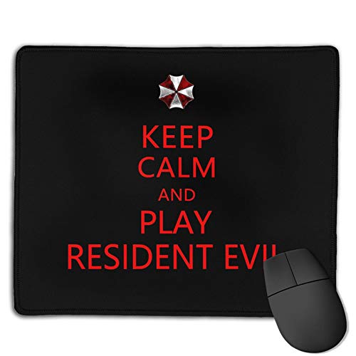 Alfombrilla de ratón antideslizante con borde cosido, diseño con texto en inglés "Keep Calm And Play Resident Evil Gaming