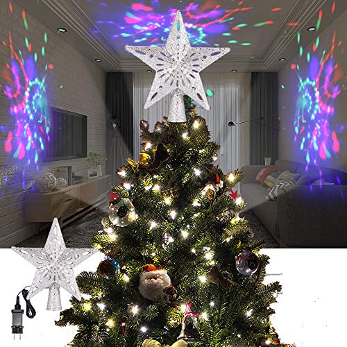 ALLOMN Iluminación Navideña, Adorno de árbol de Navidad Proyector de Luz Brillo 3D Iluminado Estrella Árbol Sombrero de Copa con LED Ajustable Cable de 3m, Enchufe EU (Raya RGB)