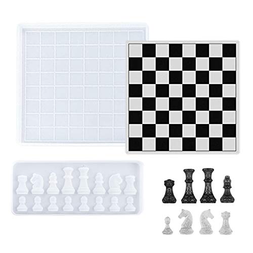 Anaric-Tih Juego de moldes de resina para tablero de ajedrez, 1 molde de silicona, 1 tablero de ajedrez epoxi para bricolaje, manualidades, manualidades, joyería, juegos de mesa familiares (mediano)