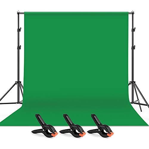 Andoer 2x3m/6.6x10ft Fondo de Fotografia Verde con Sistema de Soporte de Fondo y 3 Alicates ,para Estudios Profesionales ,Toma de Retratos ,Fotografía de Producto ,Grabación de Vídeo