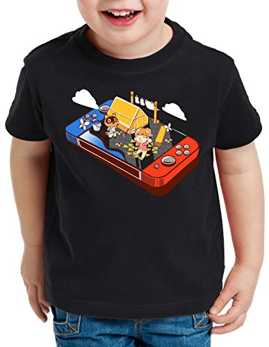 A.N.T. Crossing Pocket Camiseta para Niños T-Shirt Switch Animal Videojuego Horizons, Color:Negro, Talla:128