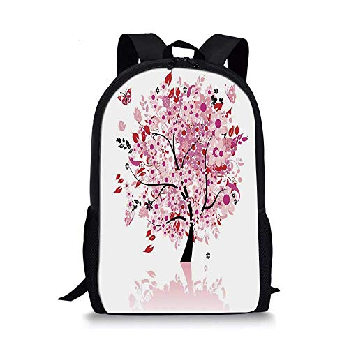 AOOEDM Backpack - Mochila Escolar con Estilo de árbol, árbol Abstracto con Flores explosivas, Margaritas, Hojas, Mariposas, Bosque para niños, 11 'L x 5' W x 17 'H
