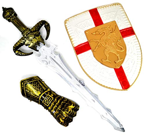 ARUNDEL SERVICES EU Espada Proteger y guantlet Espada Accesorio Juguete de Caballero Escudo y Espada Juego Juguete Guerrero Espada de niño Dragones Guerrero