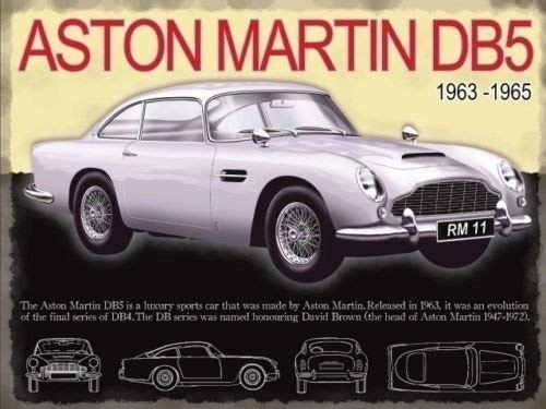 Aston Martin DB5 dentro plata Años 60 icono coche y lámina de la estrella. Visibles dentro James Bond Skyfall y Goldfinger que tuvo ejector seat y faro armas de fuego. Para el hogar, pub, gasolina cabeza, lámina collector, man cave o barra / garage Metal/