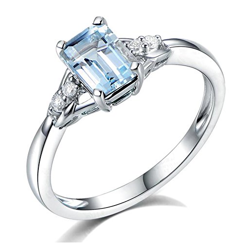 Auténtico Naturales Sea Azul Aguamarina Piedra preciosa Diamante Sólido 14K Oro blanco Boda Compromiso Promesa Anillo para Mujer Auténtico Naturales Sea Azul Aguamarina Piedra preciosa Diamante Sólido 14K Oro blanco Boda Compromiso Promesa Anillo para Mujer