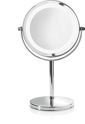 Auxmir Espejo cosmético con Aumento de 1/10x, Espejo de Maquillaje con Doble Cara de 360°, LED, Pantalla táctil, batería