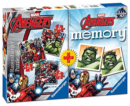 Avengers - Multipack de 3 rompecabezas con 1 juego memory (Ravensburger 211937) , color/modelo surtido