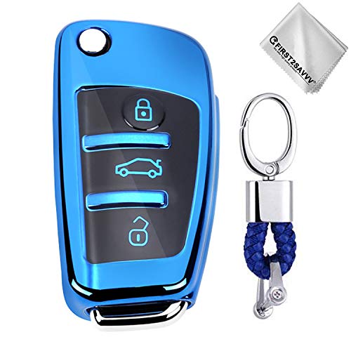Azul Funda para Llave Smart Key para Coche 3 Button Audi A1 A3 A4 A6 A8 TT Q7 Q5 S6 - Carcasa Protectora [Suave] de [Silicona] - Case de Mando de Auto
