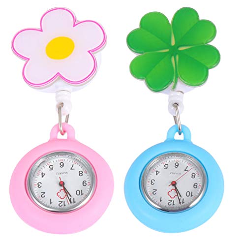 Baluue 2 Piezas Enfermera Relojes Clip de Plástico en Relojes de Enfermería Flor Solapa Pin-On Broche Fob Relojes Redondos Relojes Colgantes para Decoración Enfermera