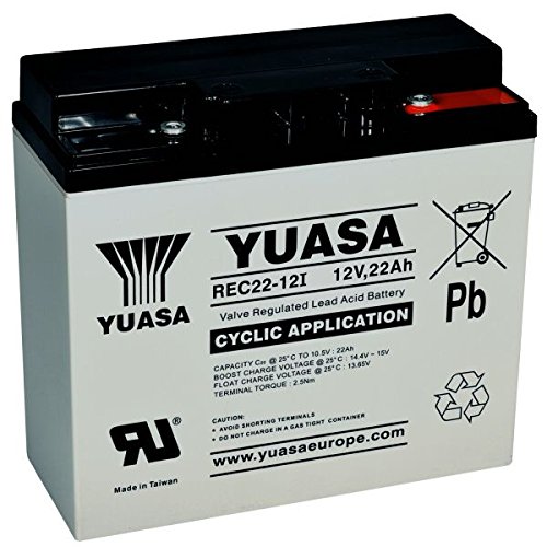 Batería cíclica YUASA REC22-12 12V 22Ah medidas (mm). Largo:181 x Ancho:77 x Alto:167 (Sustituye al modelo YPC22-12)