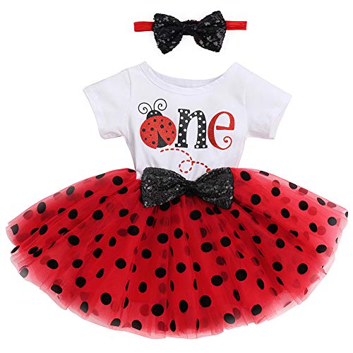 Bebé Niña 1er Cumpleaños Vestido de Princesa Trajes de Manga Corta Vestido de Tutú Lunares con Diadema de Lazo 2 Piezas Conjuntos de Ropa Rojo 1(Mariquita) 1 año Bebé Niña 1er Cumpleaños Vestido de Princesa Trajes de Manga Corta Vestido de Tutú Lunares con Diadema de Lazo 2 Piezas Conjuntos de Ropa Rojo 1(Mariquita) 1 año