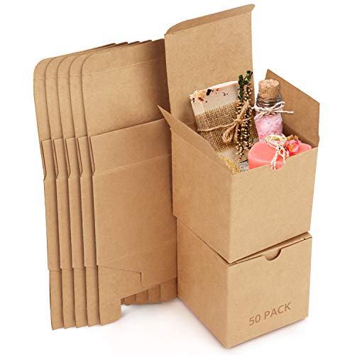 Belle Vous Cajas de Cartón Kraft Marrón Cuadrada (Pack de 50) – Medidas de Cajas 7,5 x 7,5 x 7,5 cm - Caja Kraft Fácil Ensamblado Caja Presentación - Cajitas para Regalos, Fiestas, Cumpleaños, Bodas