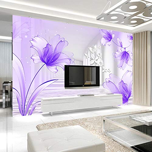 BHXIAOBAOZI Papel Pintado,Mural,Foto Tapiz Personalizado 3D Grande Flor De lis Púrpura Minimalista Moderno Salón Sofá TV Fondo Papel Tapiz Mural 3D 330Cm(W)×210Cm(H)