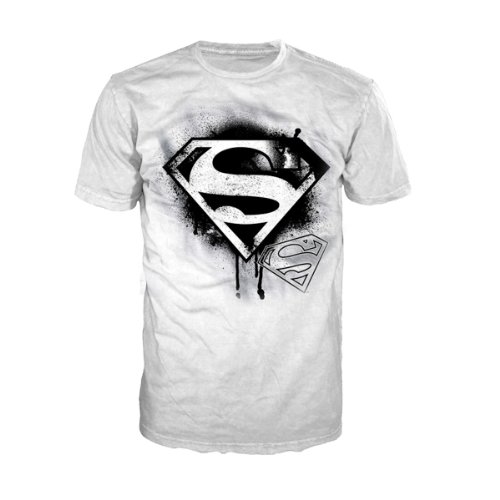 Bioworld Superman T-Shirt - Camiseta con Logotipo (Weiss/Schwarz) [Edición: Alemania]