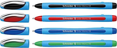 Bolígrafo Schneider Schreibgeräte Slider Memo XB, en paquete de 4 unidades de color negro, rojo, azul y verde