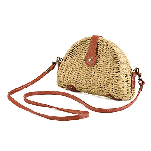 Bolso de Paja Crossbody, JOSEKO Bolso de Paja para Mujer Bolso Mimbre Bolsa de Hombro para Playa Viajar y Uso Diario