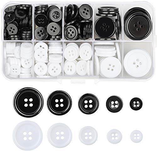 Bottons - Botones de resina para camisa (300 unidades), diseño de cuatro ojos, color negro y blanco
