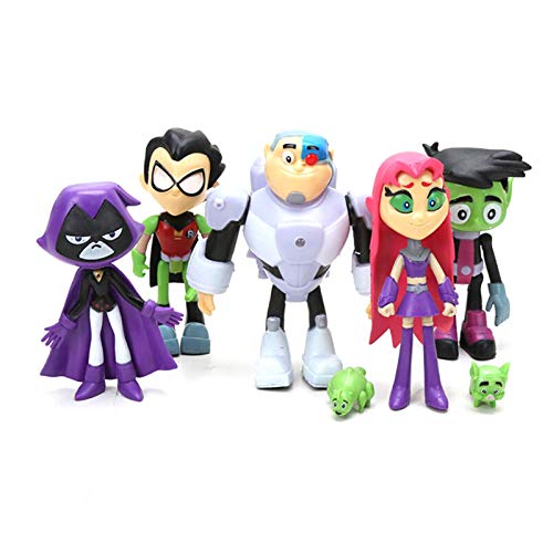 BRAND NEWS Juego De 7 Muñecas De Figuras De Teen Titans Go De 5.0 In + 2 Mini Mascotas, Figuras De PVC De Teen Titans Go, De 5.1 Pulgadas