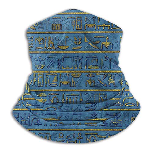 Bufanda Fleece Neck Warmer Oro Azul Egipcio Egipto Jeroglíficos Pasamontañas a prueba de viento Máscara de esquí Máscara facial para clima frío Sombreros de invierno Sombreros Polaina Calentador de cu