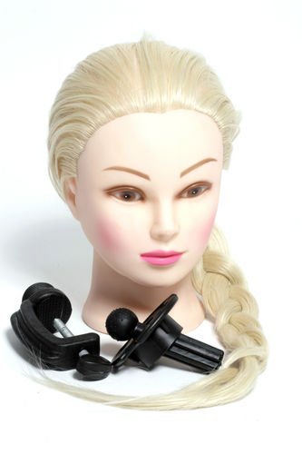 Cabeza de maniquí rubia de 53,3 cm de pelo de peluquería cabeza de entrenamiento de peluquería 100% fibra sintética maniquí cabeza de muñeca maniquí con abrazadera Cabeza de maniquí rubia de 53,3 cm de pelo de peluquería cabeza de entrenamiento de peluquería 100% fibra sintética maniquí cabeza de muñeca maniquí con abrazadera
