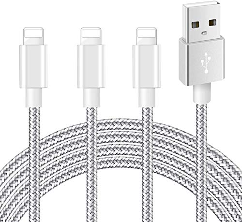 Cable Cargador iPhone 3Pack 2M [Mfi_Certified] Cable Lightning Carga Rápida Trenzado de Nylon Cargador iPhone Compatible con Apple iPhone 12 11/XS/XR/X/8/7/6/5/iPad-Silvergray