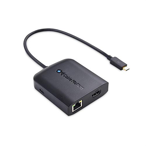 Cable Matters Multipuerto Adaptador USB C (Adaptador Hub USB C a HDMI 4K), 2X USB 3.0, Gigabit Ethernet,y 80W PD en Color Negro - Puerto Compatible USB-C & Thunderbolt 3
