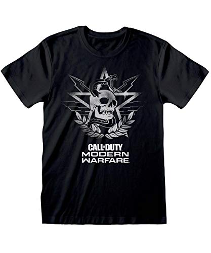 Call of Duty Modern Warfare – Camiseta negra para hombre de manga corta con impresión frontal – Producto oficial de camiseta (XL)