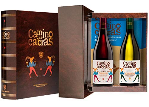 CAMINO DE CABRAS Estuche de vino – Godello D.O. Valdeorras + Mencía Crianza D.O. Valdeorras - Vino tinto –Producto Gourmet - Vino para regalar - Vino Premium - 2 botellas x 75 ml.