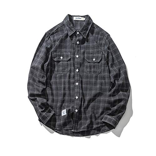 Camisa de Hombre Primavera Trend Plaid Tooling Camisa de Manga Larga Casual Retro Street-out Camisa de Manga Larga XL