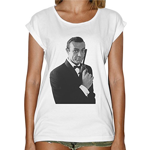 Camiseta mujer Fashion James Bond 007 agente secreto Sean Connery – Blanco Bianco Large