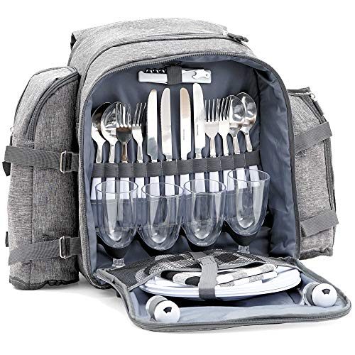 CampFeuer - Mochila de Picnic I 4 Personas I 32 PIEZAS I Color Gris I Portabotellas I Manta Picnic I Compartimento Frigorífico I Vajilla I Cubiertos CampFeuer - Mochila de Picnic I 4 Personas I 32 PIEZAS I Color Gris I Portabotellas I Manta Picnic I Compartimento Frigorífico I Vajilla I Cubiertos