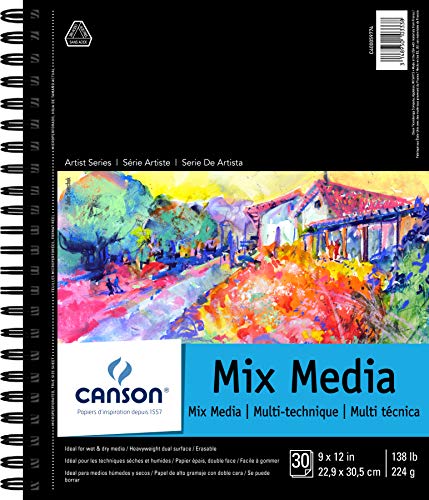 Canson Artist Series Mix Media Pad, 9 "x 12", Encuadernado con Cable Lateral, 30 Hojas