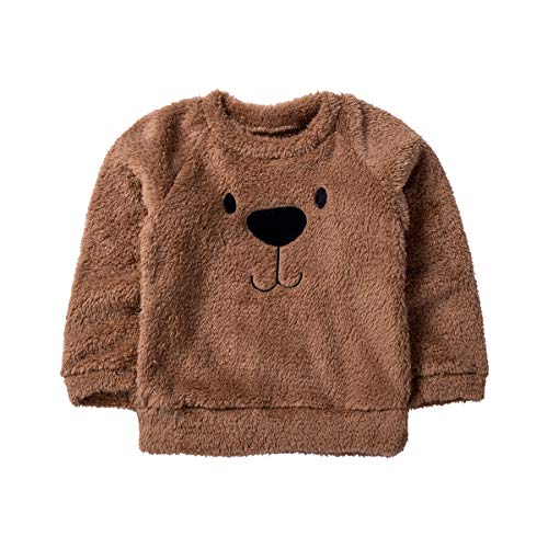 Carolilly - Jersey de terciopelo para bebé, cálido, de invierno, con estampado de oso marrón 110 cm Carolilly - Jersey de terciopelo para bebé, cálido, de invierno, con estampado de oso marrón 110 cm