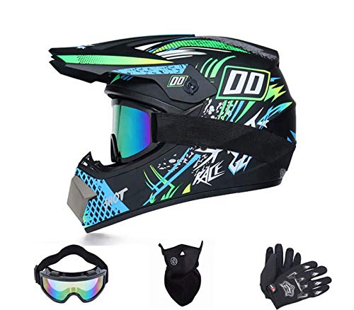 Casco de moto para niños Downhill, casco completo, casco de motocross MTB, casco de motocross, con gafas, guantes y máscara Casco de moto para niños Downhill, casco completo, casco de motocross MTB, casco de motocross, con gafas, guantes y máscara