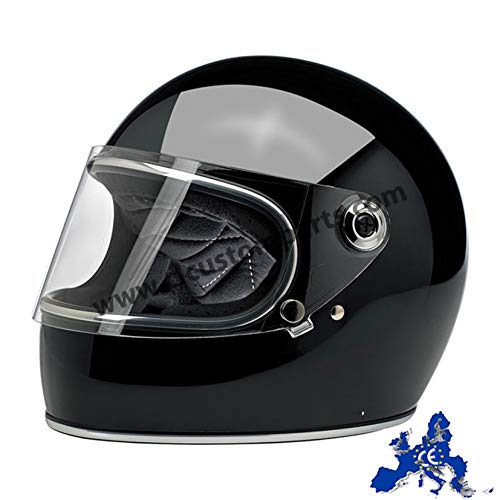 Casco integral Gringo S Biltwell negro brillante brillante negro homologado doble ECE (Europa) & DOT (America) Helmet Biker Custom Vintage Retro Año 70 Talla L