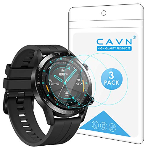 CAVN Protector de Pantalla Compatible con Huawei Watch GT2 46mm (no para GT2 Pro), 3 Unidades, Impermeable a Prueba de Golpes Ultra Transparente Protector de Pantalla de Cristal Templado
